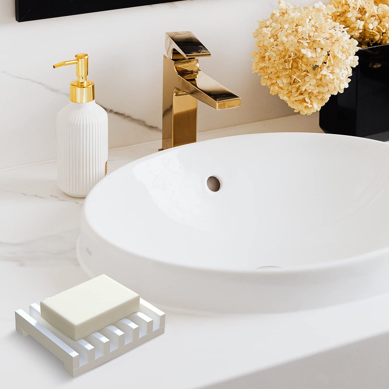 Topsky 2Pcs Soap Dish Holder  Non-Slip Bathroom Accessories Silicone Soap Case Saver  Sink Deck Bathtub Shower Dish Soap Drainer  Silicone Holder for Soap  Sponges  Scrubber (White) - Image 4